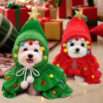 FishPrincess Red Green Dog Cloak Small Holiday Pet Costume Fall Winter Christmas Holidays Pet Clothes Supplies