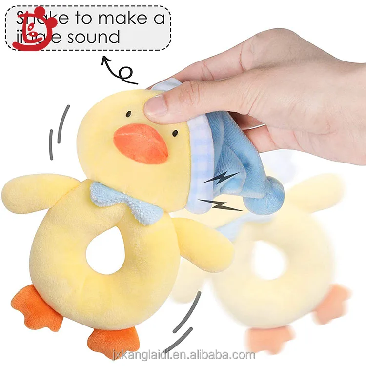 Оптовая продажа, желтая плюшевая утка, милые мягкие детские погремушки, игрушки для кровати