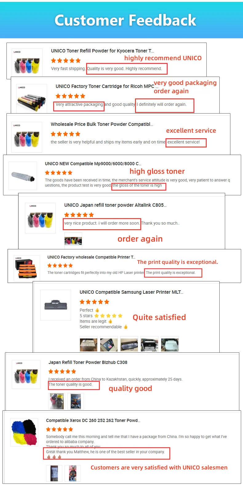 UNICO Compatible Japan Universal Color Toner Powder WC7755/7765/7775 for  Xerox DC240/250/260/252/262 Bulk Toner Refill