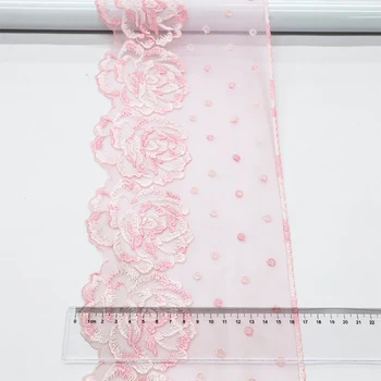 Elegant pink gradient 17cm lace embroidery with floral patterns lace applique trim