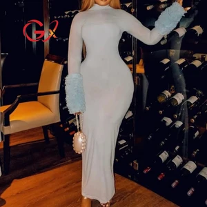 GX24079 Fashion 2026 Long Unique Ruffled Sleeve Sexy Turtleneck Maxi Dress Women Clothes Boutique Elegant Party Long Dresses