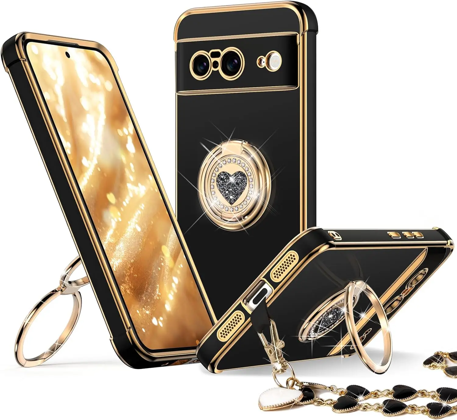 Laudtec for Pixel 9 Case with Stand, for Google Pixel 8 Case with Double Ring Women Girls Bling Luxury Protective Phone Case