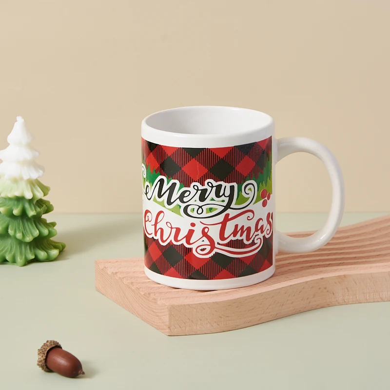 Customized Ceramic Water Cup with Handgrip Pattern Logo Printed Mug for Christmas Celebrations and Business Activities