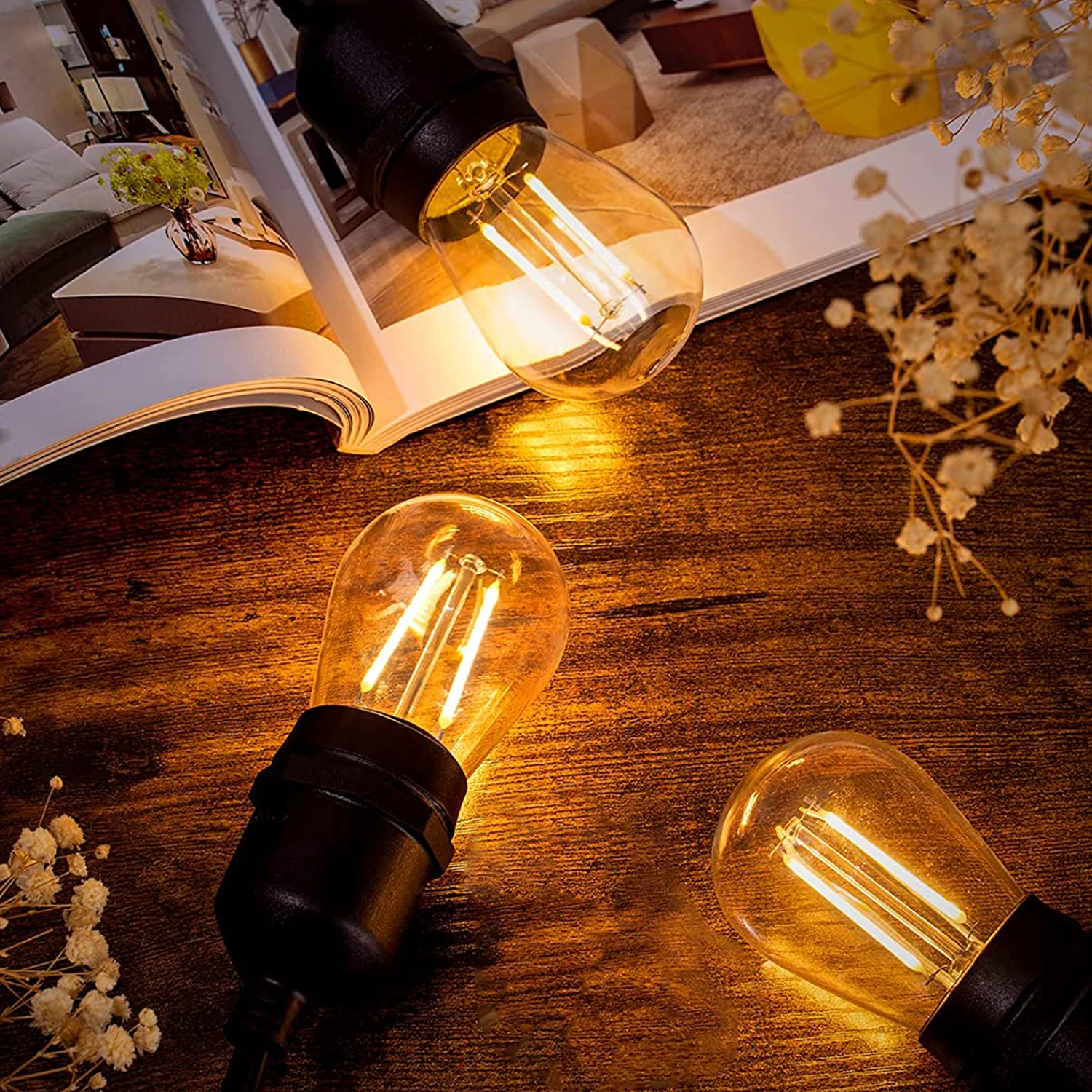 Edison Bulb Smart Ip65 Decorative Patio Crystal Garden Porch   Christmas Poles Waterproof S14 Outdoor Solar Led String Lights