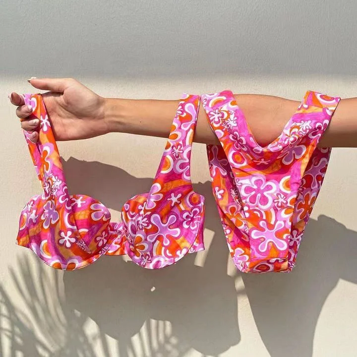 Custom Oem Floral Print Swimwear Low Moq Swimsuits Recycled Sustainable