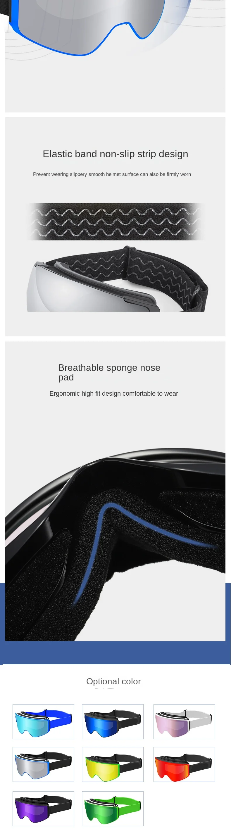 Magnetic Double-Layer Anti-Fog Ski Goggles for Men and Women with Color Mirror Coating