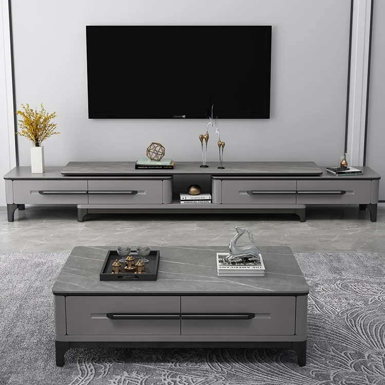 Rock Plate Coffee Table Tv Stand Combination Solid Wood Wall Cabinet ...