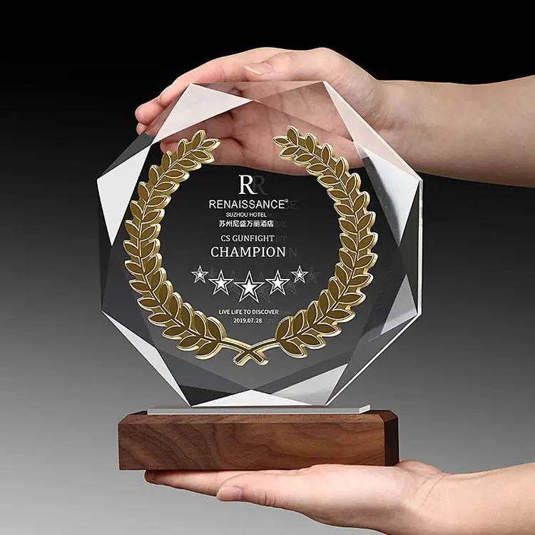 product new design premium crystal trophy customized metal clear crystal glass plate award-7