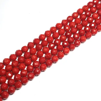 Best selling gemstones natural red coral beads 6mm faceted round coral gemstone