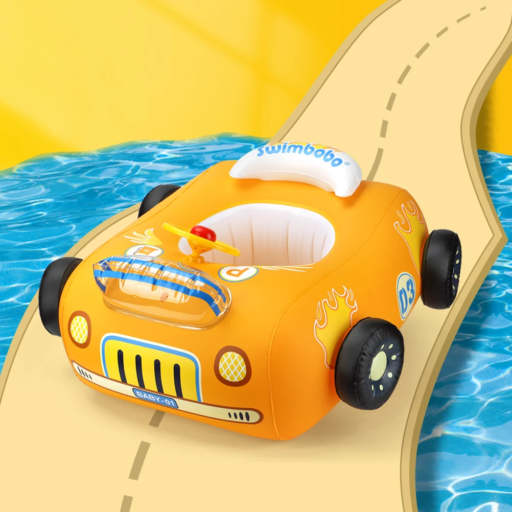 Swimbobo Inflatable Car Swimming Seat Boat Floating Ring Children Water Toy Steering Baby Swim Pool Float Ring With Canopy
