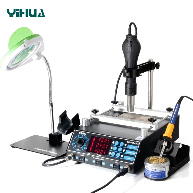 YIHUA 853AAA 3 in 1 Digital SMD Soldering Desoldering Hot air Gun Preheat BGA Rework Soldering Station