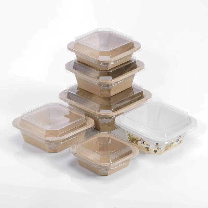 Manufacturer Customized Disposable Kraft Paper Octagonal Bowl Square Lunch Box for Salad Takeaway Food