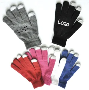 Custom Logo Print Screen Touch Winter Knitted Stretchy Magic Adults Gloves Acrylic Warm Hand Protect Mittens Finger Phone Gloves