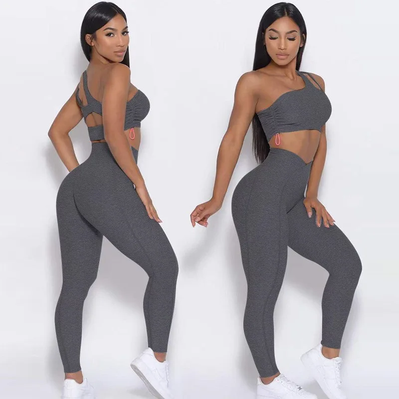 Oemwomen Sports Bra Short Sleeves Crop Top Gym Fitness Sets Butt Lift Sportswear V Shape Scrunch