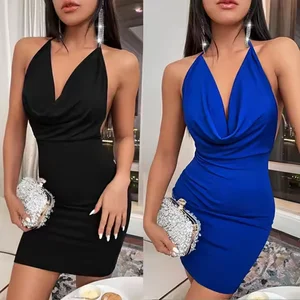 Summer Sweet Style Mini Dress for Women Solid Spaghetti Strap Backless Sleeveless Natural Waistline Sequined Eco-Friendly Fabric