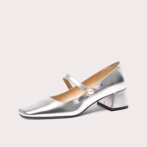 Ladies Office Shoes Custom Plus Size Block Heel Mary Jane Pumps with Square Toe Fancy Women's Girls' Square Heel Shoes