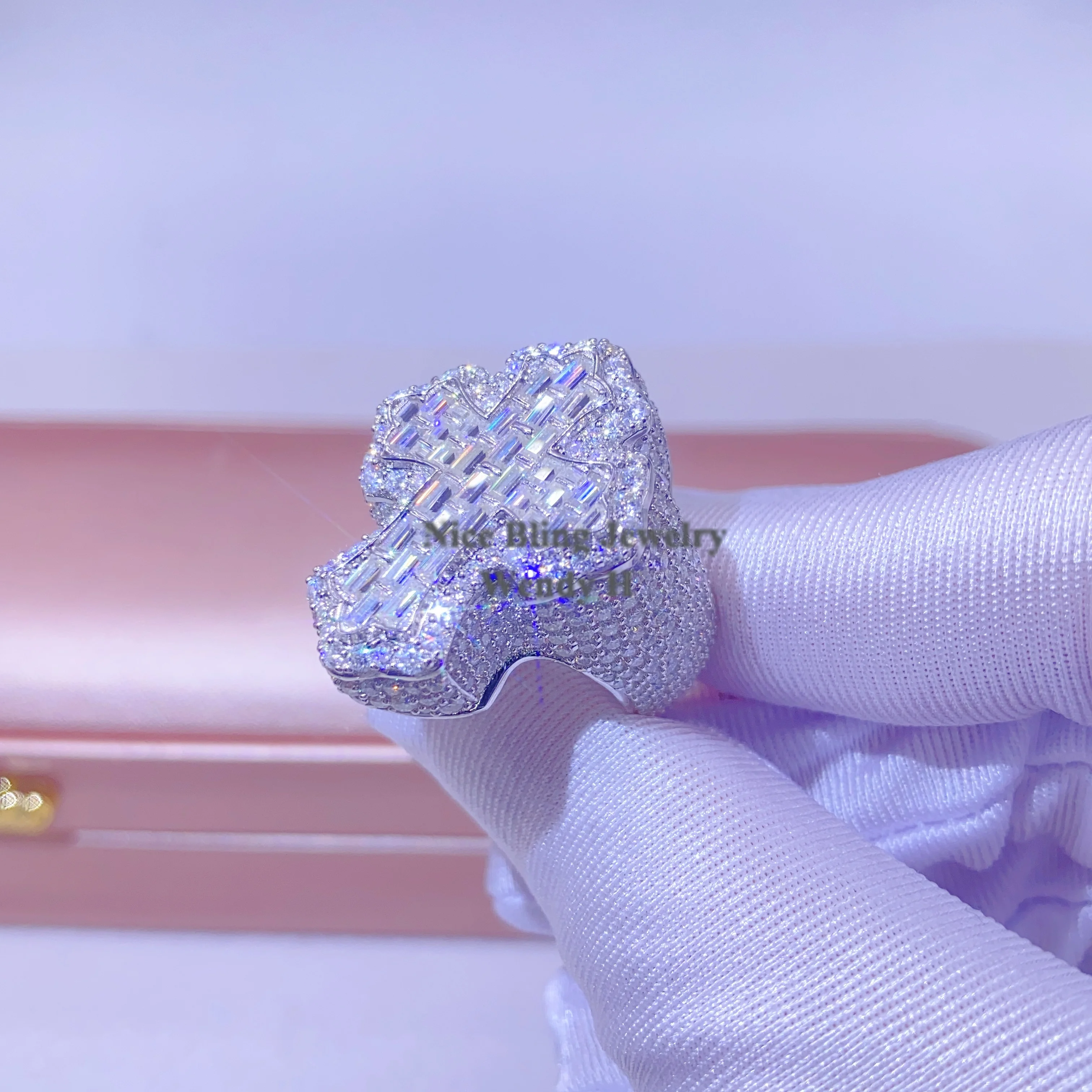Bague Homme Croix En Argent 925 Avec Moissanite 6,5 Ct - Style Hip-hop Glacé, Tailles 6 à 13 - Neuf Emballé, Fabriqué En Italie