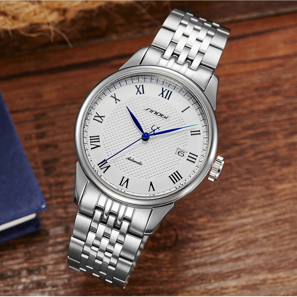 Лидер продаж 2021, Роскошные автоматические часы SINOBI, мужские часы из нержавеющей стали, классические мужские механические наручные часы S1246G