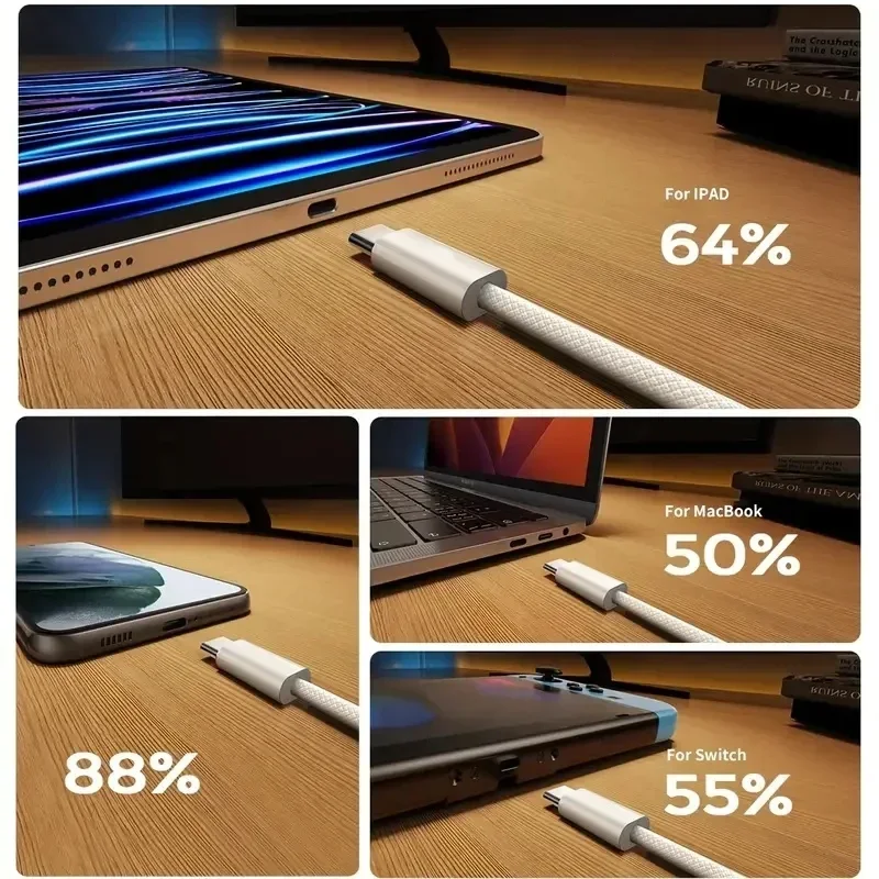 60W PD USB C Fast Charging & Data Transfer Cable for Lap, Tablet, Smartphone