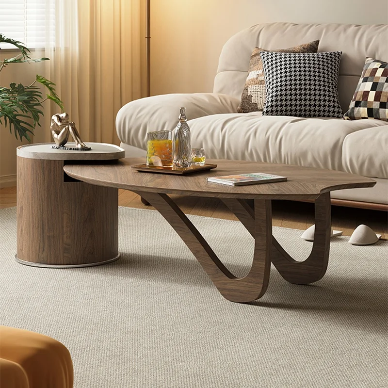 Coffee Table Personality Creative  Light Luxury High Sense Small Apartment Living Room Home Walnut Veneer Shaped Coffee Table