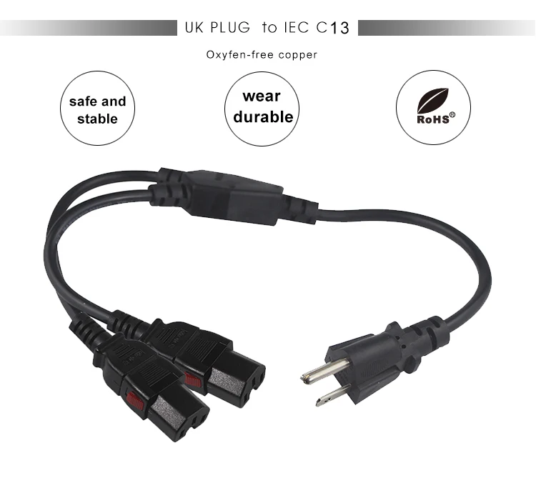 2X Locking Y Split Ac Iec320 Us Connector Cable Socket Iec 320 Splitter 515P To C15 Power Cord 9