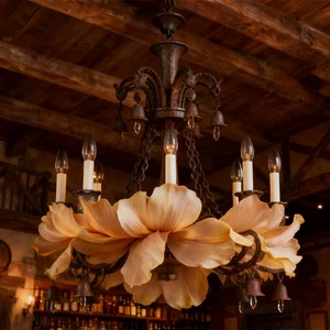 Custom Vintage Crystal Chandelier with Large Petal Design Suitable for Bars and Cafes Retro Chandelier Style