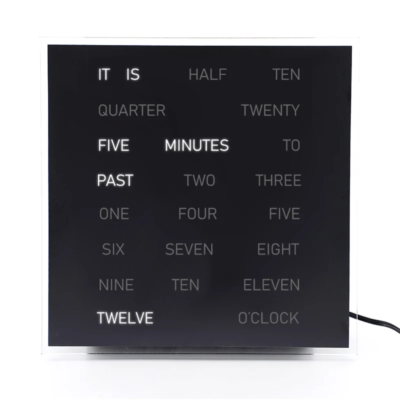 Vintage Unique Design Customized Language Wall Wording Clock Home Decor Dutch French German Table Electronic Word LED Clock