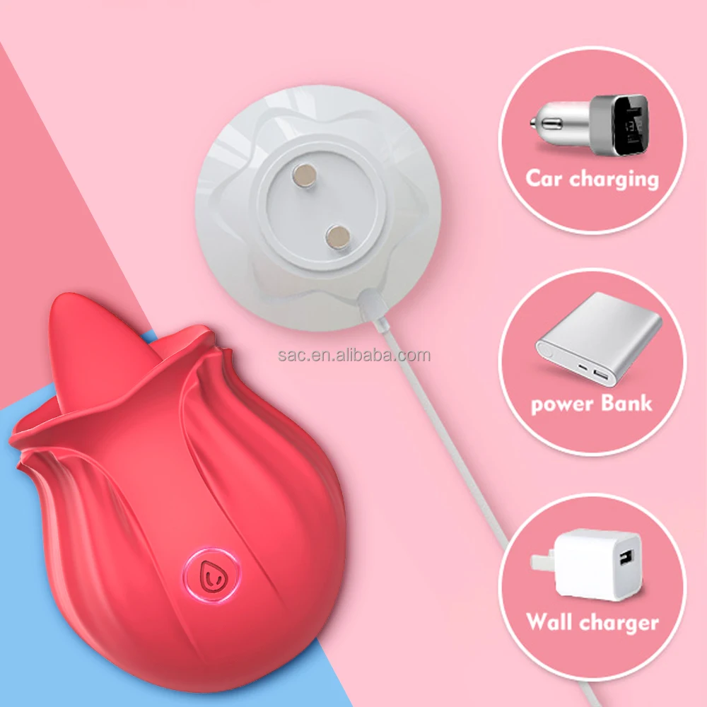 Vibrating Flower Licking Tongue Clitoral Sucking Dildo Vibrator USB Rechargeable Women's G-Spot Massager, Waterproof Rose Sex Toy Vibrating Flower Licking Tongue Clitoral Sucking Dildo Vibrator USB Rechargeable Women's G-Spot Massager, Waterproof Rose Sex Toy