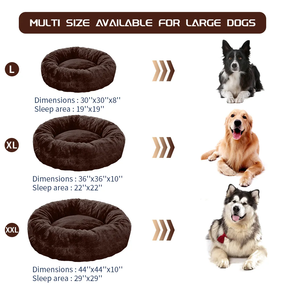 2024 New arrival warm fluffy washable soft plush big xl xxl heavy duty extra large round donut pet dog bed for large dogs manufacture