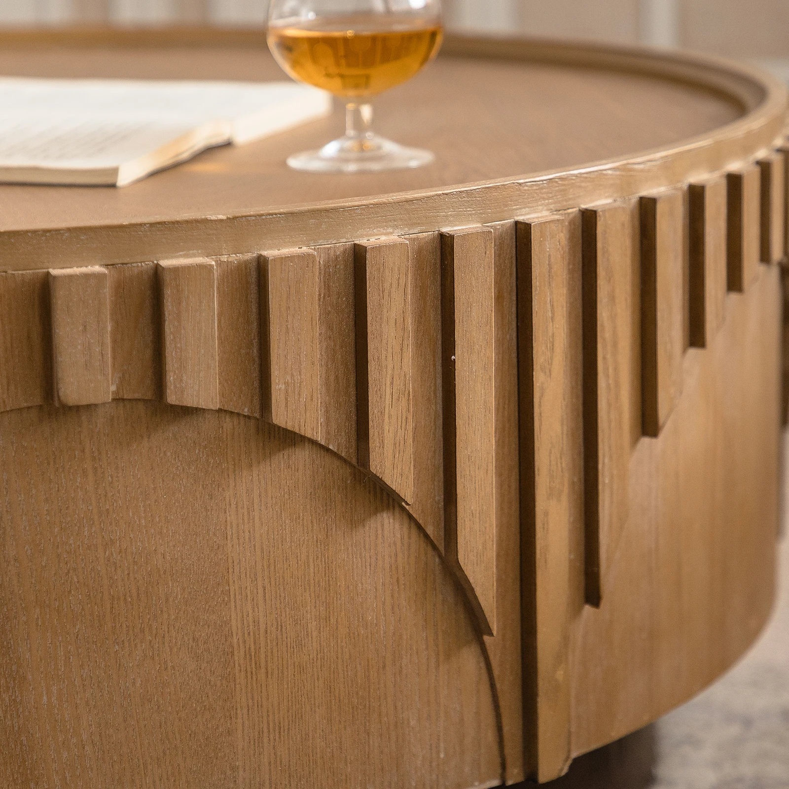 Aurelle Carved Drum Coffee Table — product detail