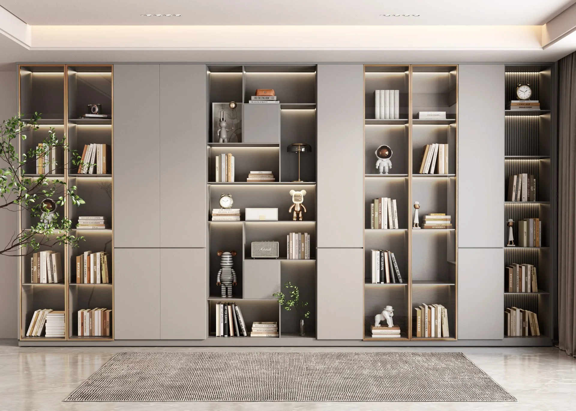 Custom Built Simple Nordic Modern Combination Cabinet Bookshelf With Table