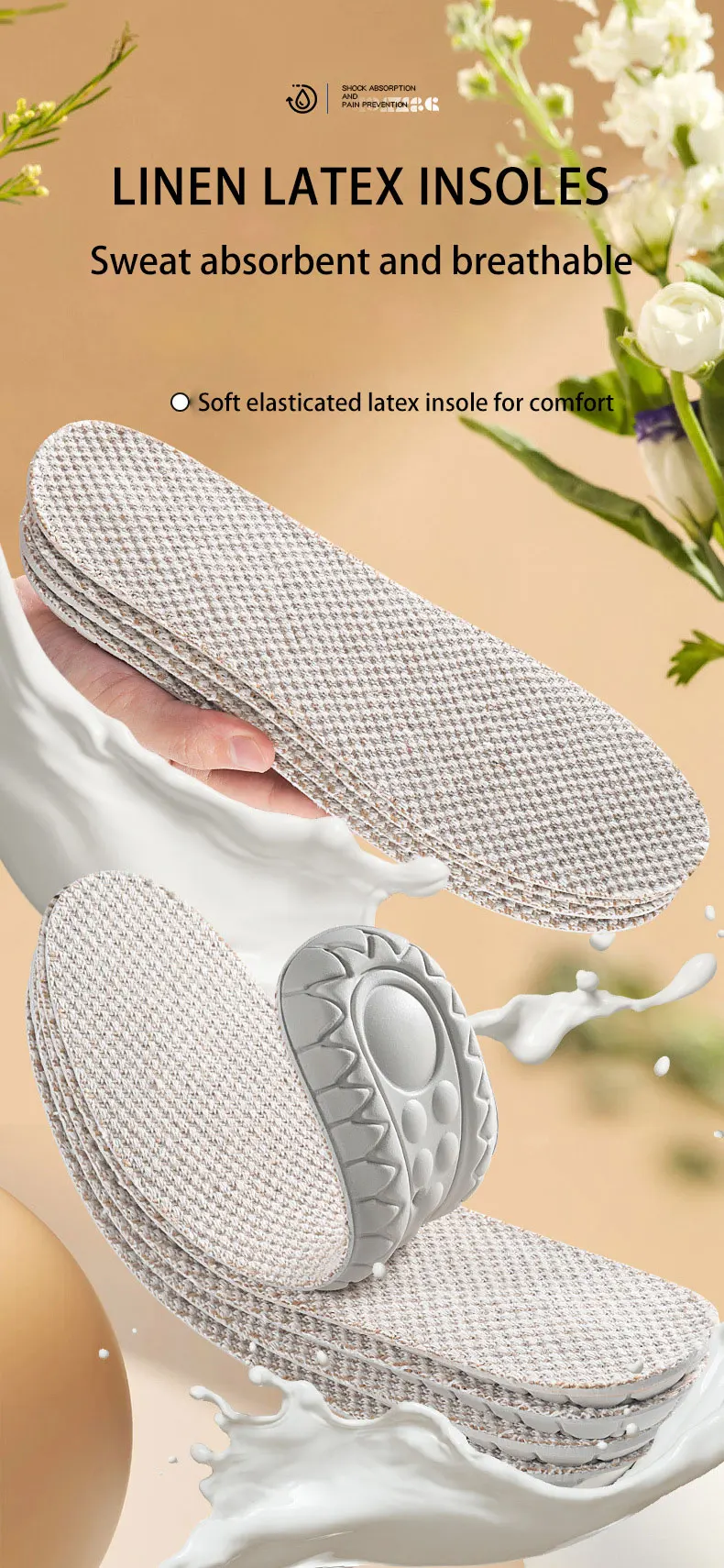 Linen Latex Insoles Summer Sweat Absorption Shoe Pads