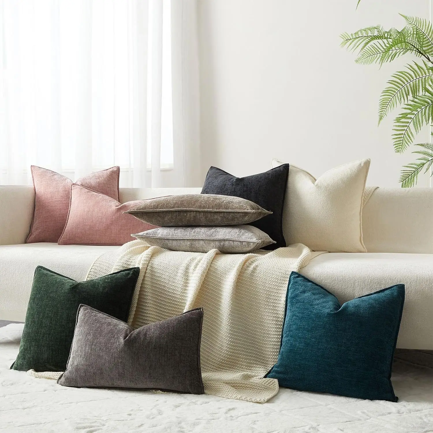 Manufacturer High Quality Square Chenille Pillow Cover Simple Style Home Decor]Plain Color Sofa Cushion