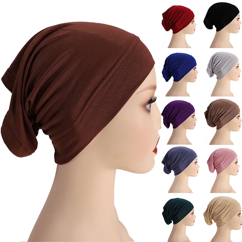 Cotton Modal Back Open Underscarf Plain Soft Stretchy Under Cap Bonnet  Muslim Women Full Cover Inner Hijab Turban Islam Headband