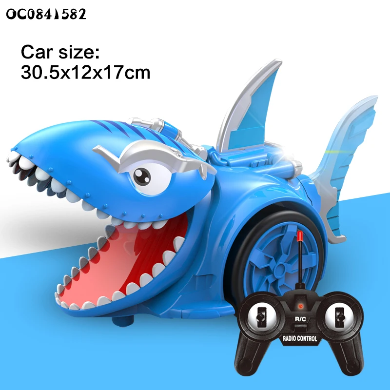 Kids 5CH Rotation Mist Spray Remote Control Shark Smoking Rc Car Toy With Light