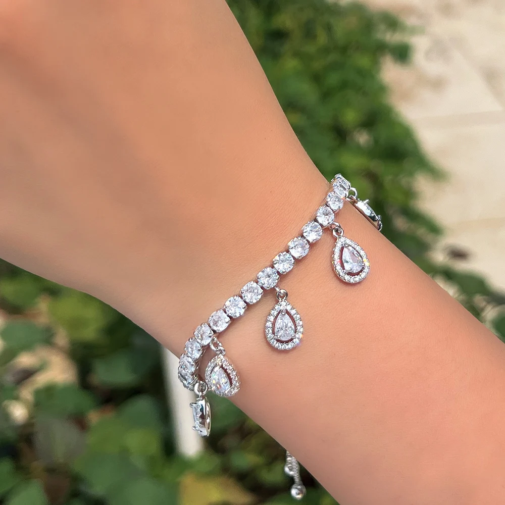 Adjustable Size Shiny Water Drop Cz Stone Dangling Bridal Charms Chain