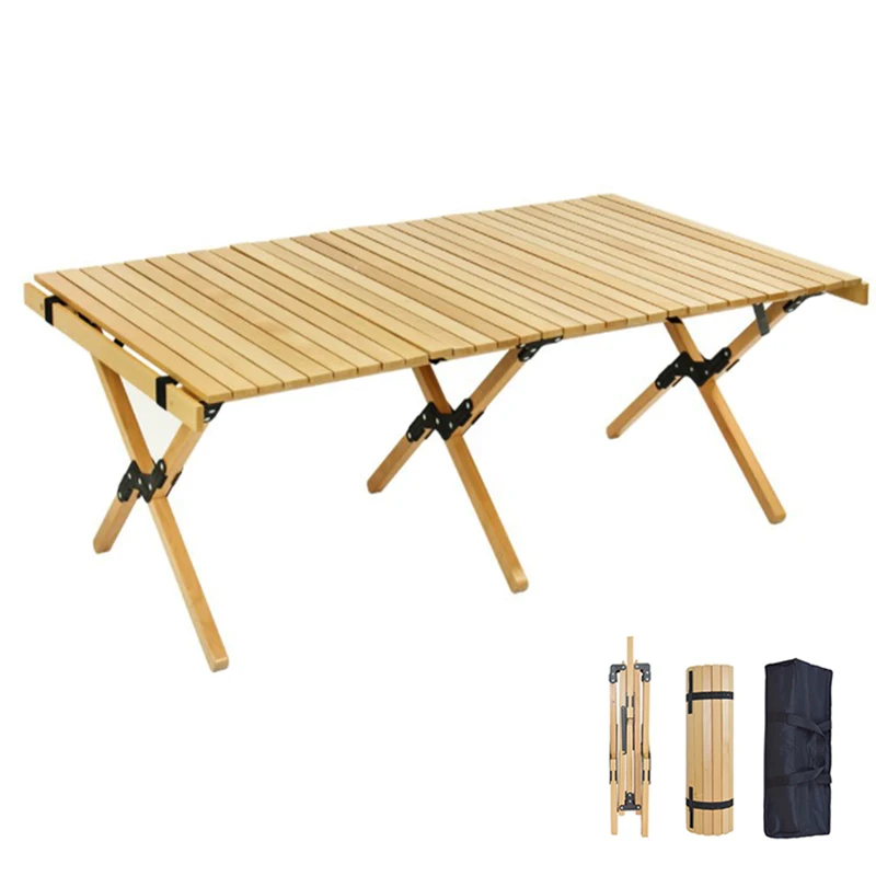 Portable Folding Wood Table Camping Picnic Bbq Egg Roll Table Outdoor
