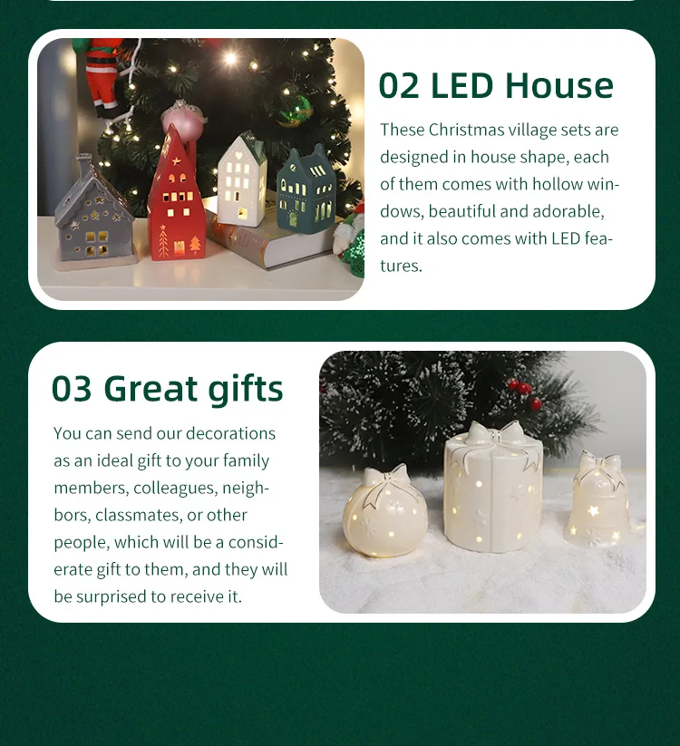 luxury Porcelain Winter White Porcelain Lighthouse Snowy Village House Ornaments manufacture