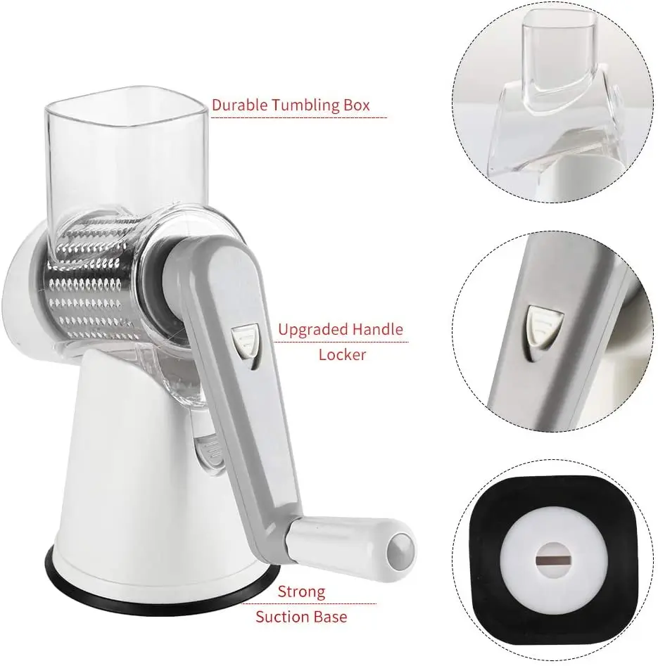 New Rotary Cheese Grater Shredder 3 Blade Drum Vegetable Slicer Potato