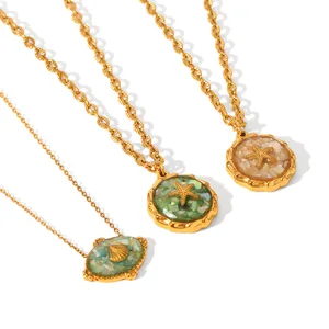 MW Summer Ocean Fashionkids Stainless Steel Necklace Green Enamel Dripping Oil Seashell Starfish Pendant Necklace Jewelry