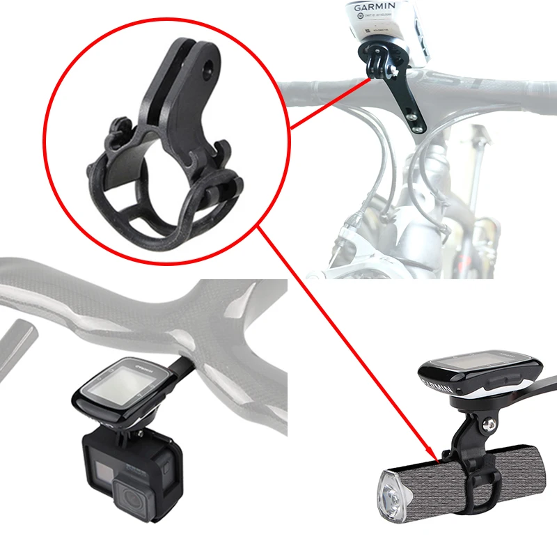 Caija-H Road Bike Out Front Combo Computer Mount for Integrated Handlebar,Light Weight Aluminium Alloy Bicycle Computer Mount for Garmin Edge 130 200 500 510 520 810 820 1000 1030 and Flashlight 