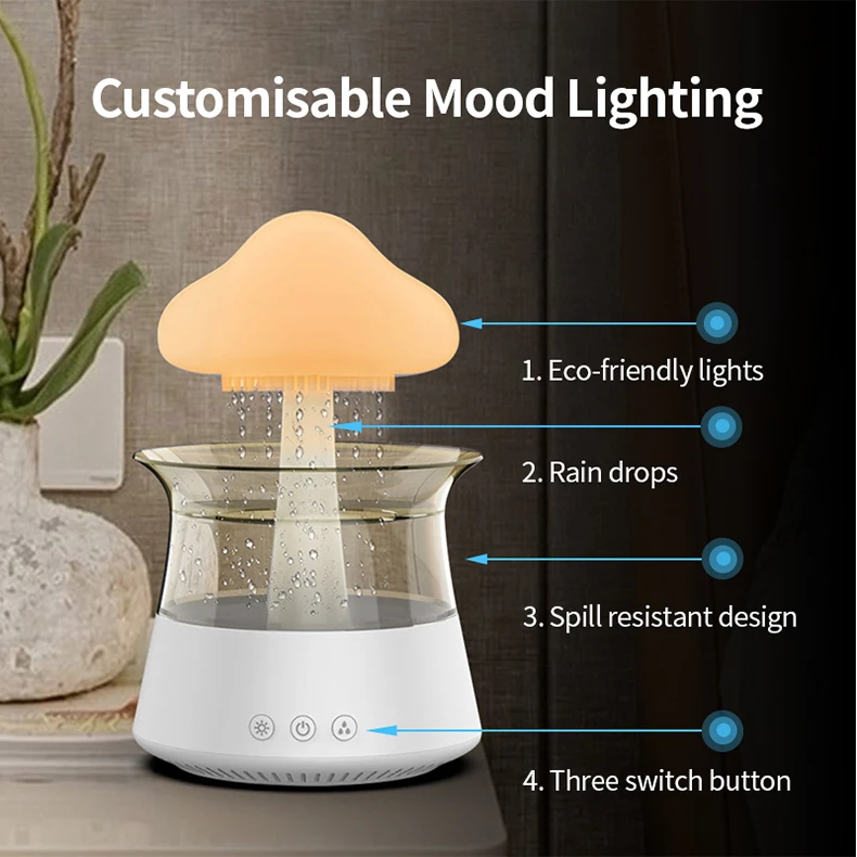 Rain Cloud Humidifier With Remote Control Water Drip Mushroom Diffuser Rain Drop Humidifier for Sleeping Relaxation