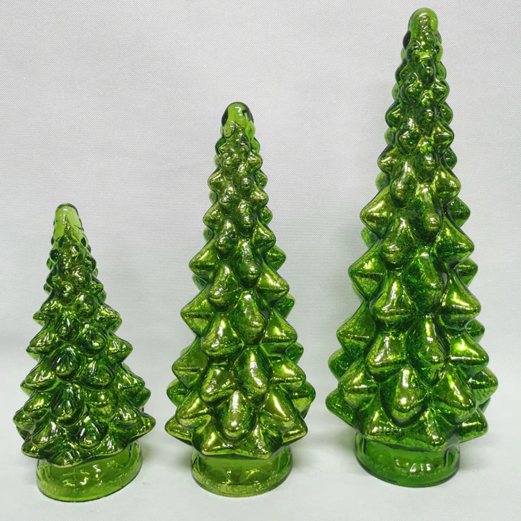 Battery operated modern tabletop lighted glitter small mercury set of 3 glass led christmas tree set decor vintage for sale details