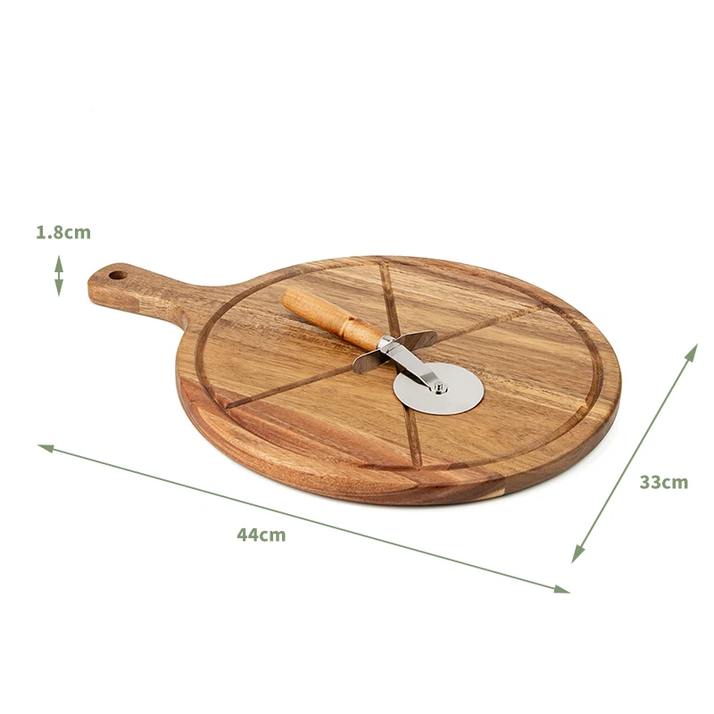 Natural Wood Pizza And Cheese Serving Board With Handle Acacia Wood