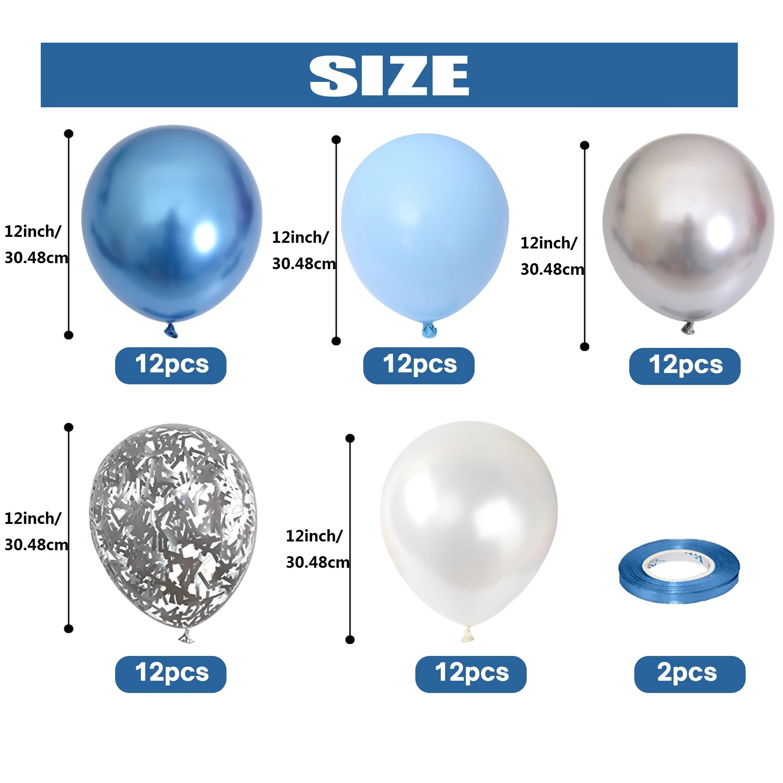 60 Pezzi Palloncini Metallizzati Blu Argento da 12 Pollici, Palloncini Cromati Blu e Bianchi per Baby Shower Maschile, Palloncini Argento con Glitter e Coriandoli