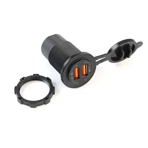 Max 32W 12V-24V DC Input Copper Terminal Dual Port USB Socket Waterproof