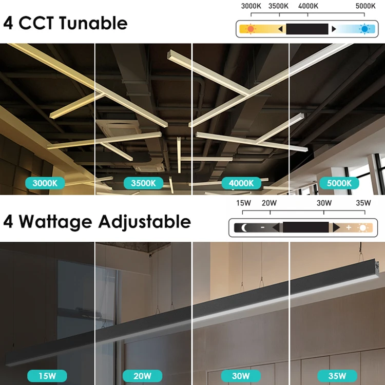 High Quality 3000K 4000K CCT Selectable Commercial Suspending Led Light Office Linear Pendent Light Home Appliances