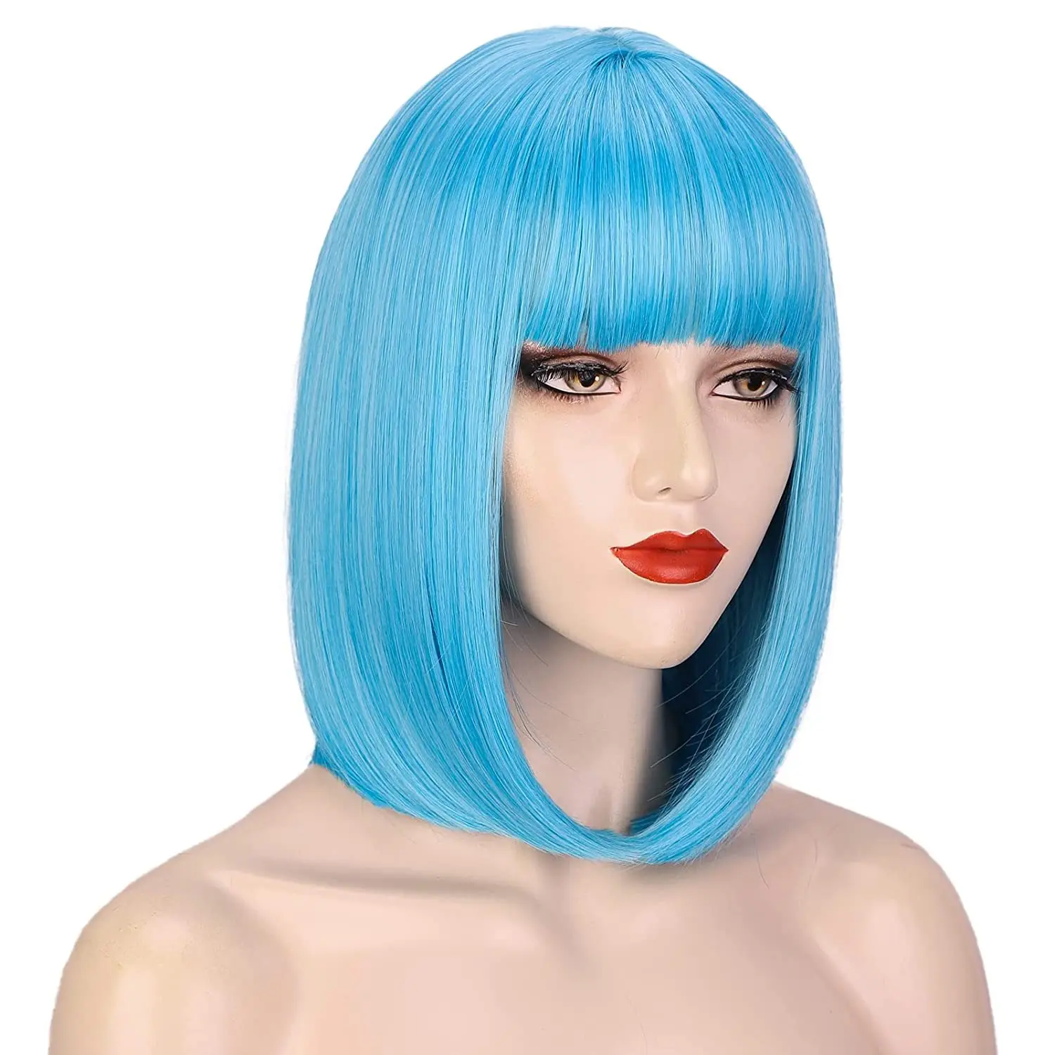 teal wig with bangs