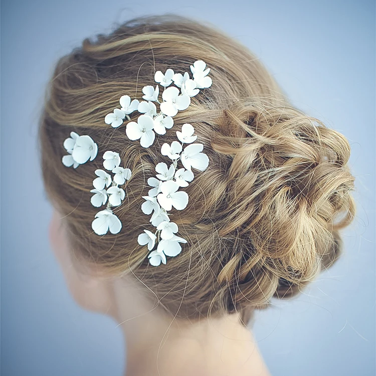 2020 Bridal Hair Accessories Newest White Ceramic Flowers Bridal Accessories Hair Pin Handmade Women Wedding Hair Combs