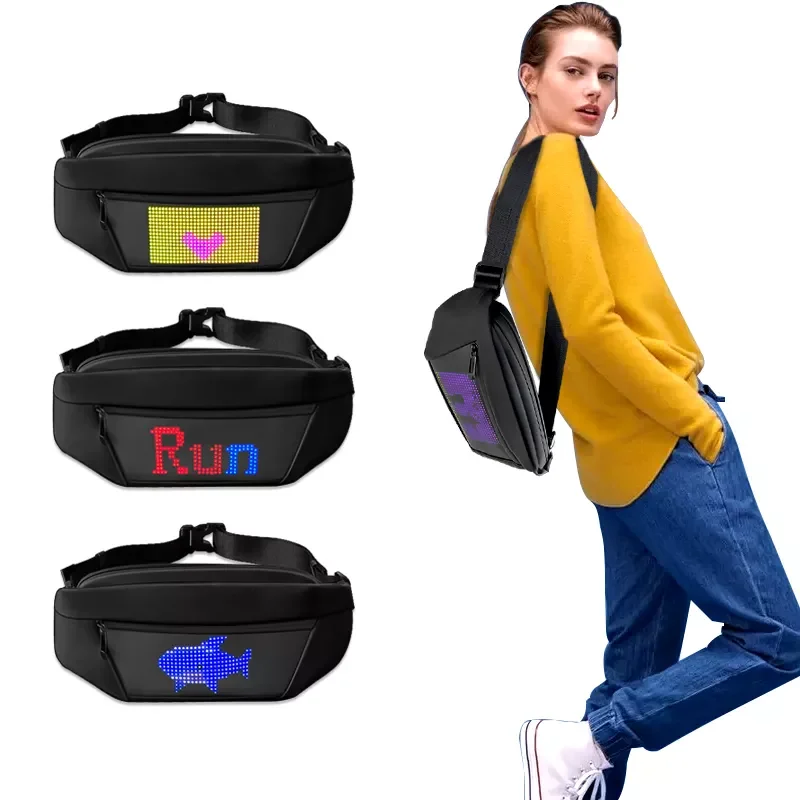 Blue tooth LED Advertising Backpack Oxford Cloth Men's and Women's Led Waist Bag Outdoor Cycling LED Mobile Phone Crossbody Bags